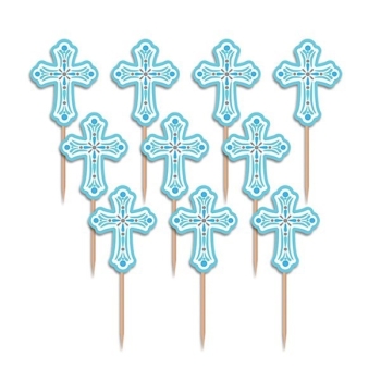 Cupcake Topper - Cross Blue